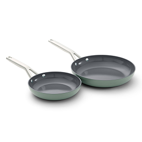 Calphalon ceramic nonstick 8" and 10" frying pan set in silver ash